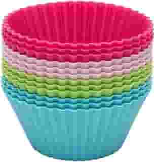 Jogo de Formas 12/24 Peças Para Cupcake Muffins Petit Gateau Pudim Bolo Quiche Redondo Molde de Silicone Multicor Padaria Festa Doceria Livre de BPA, Antiaderente e Reutilizável (12)
