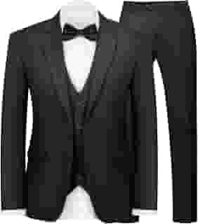 Terno masculino de 3 peças, justo, com botão único, banquete, formatura, casamento, jaqueta, calça e gravata borboleta