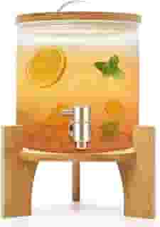 Kerdele 5L Dosador de Bebidas, Suqueira de Vidro com Torneira, Dosador Drink Transparente, Suqueira com Torneira