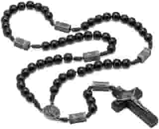 Terço Madeira Preta 10MM com Mistérios Onix