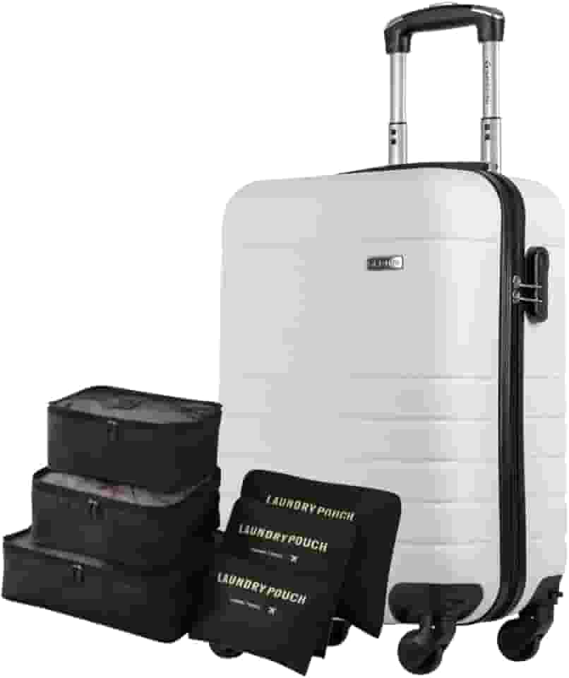 Mala Bordo ABS 10kg Viagem + Kit Organizador Necessaire 6 Peças (ABS, Essencial 2 Branco)