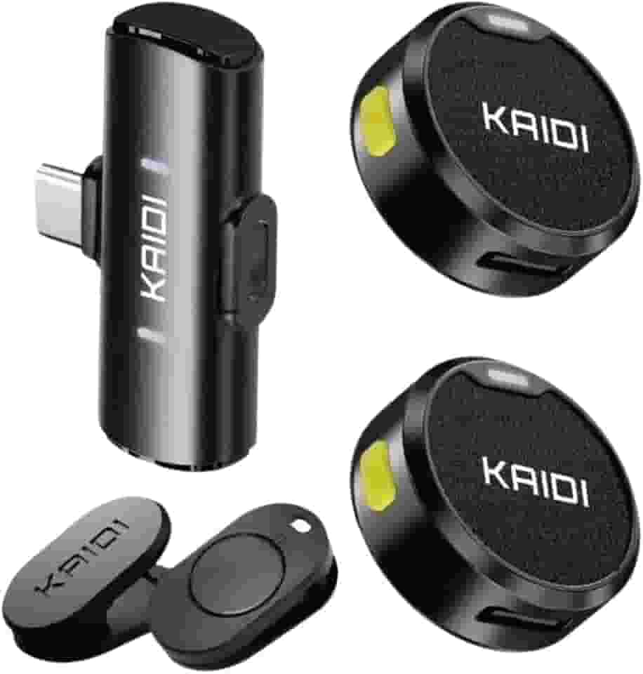 Microfone de Lapela Sem Fio Bluetooth Kit 2 Microfonones Abafamento de Ruído Até 10 Horas Tempo de Trabalho Compatível com Camera, iPhone, Android, PC - Conexão Android e USB-C - Linha Kaidi Premium