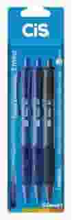 Caneta Esferográfica Línea Luxor 0.7 mm Blister CIS, 2 Azul/1 Preto, pacote de 3