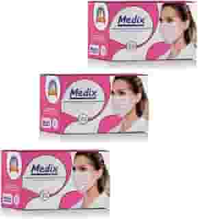 Kit 3 caixas de Máscaras Rosa Medix Tripla 50 Unidades Descartável com Elástico
