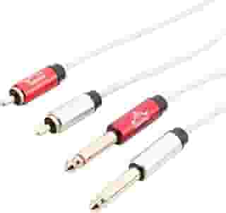 Cabo de Áudio 2 x RCA para 2 x P10 Mono 6.35mm, branco, áudio profissional, Cabos & Plugs (50cm)