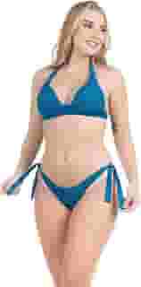 Biquíni Feminino Moda Praia Com Sobreposição Crochê Calcinha Asa Delta Amarração Lateral Texturizado Alta Sustentação