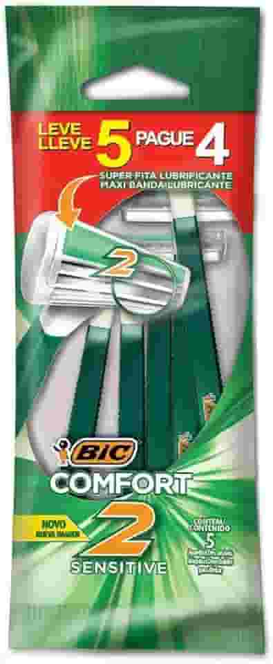 BIC Aparelho De Barbear Comfort 2 Pele Sensível C/ Fita Lubrificante 884626 Embalagem Leve 5 Pague 4
