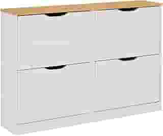 IDIMEX Sapateira Basculantes Madeira 24 Pares Basil Mel Branco Horizontal tamanho ate 42 Sapateira Grande Hall de Entrada