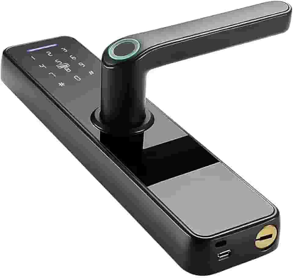 Fechadura Digital Biométrica Inteligente Tuya Wi-Fi, 5 em 1 com Senha, Cartão, Chave e APP, Tela Touch e Maçaneta – Para Apartamentos, Quartos, Escritórios e Portas Residenciais