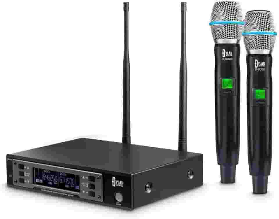 Microfone sem fio duplo profissional Dylan D-9000 UHF 200 canais