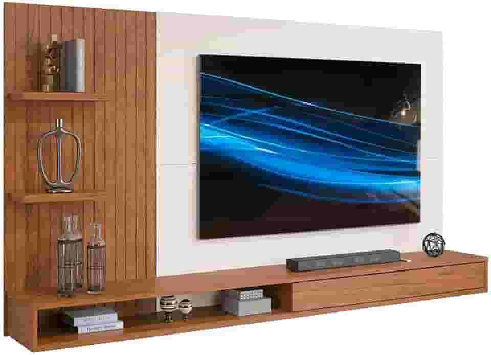 Painel para Tv até 60 Polegadas 2 Prateleiras Bento Dj Móveis Freijó/off White