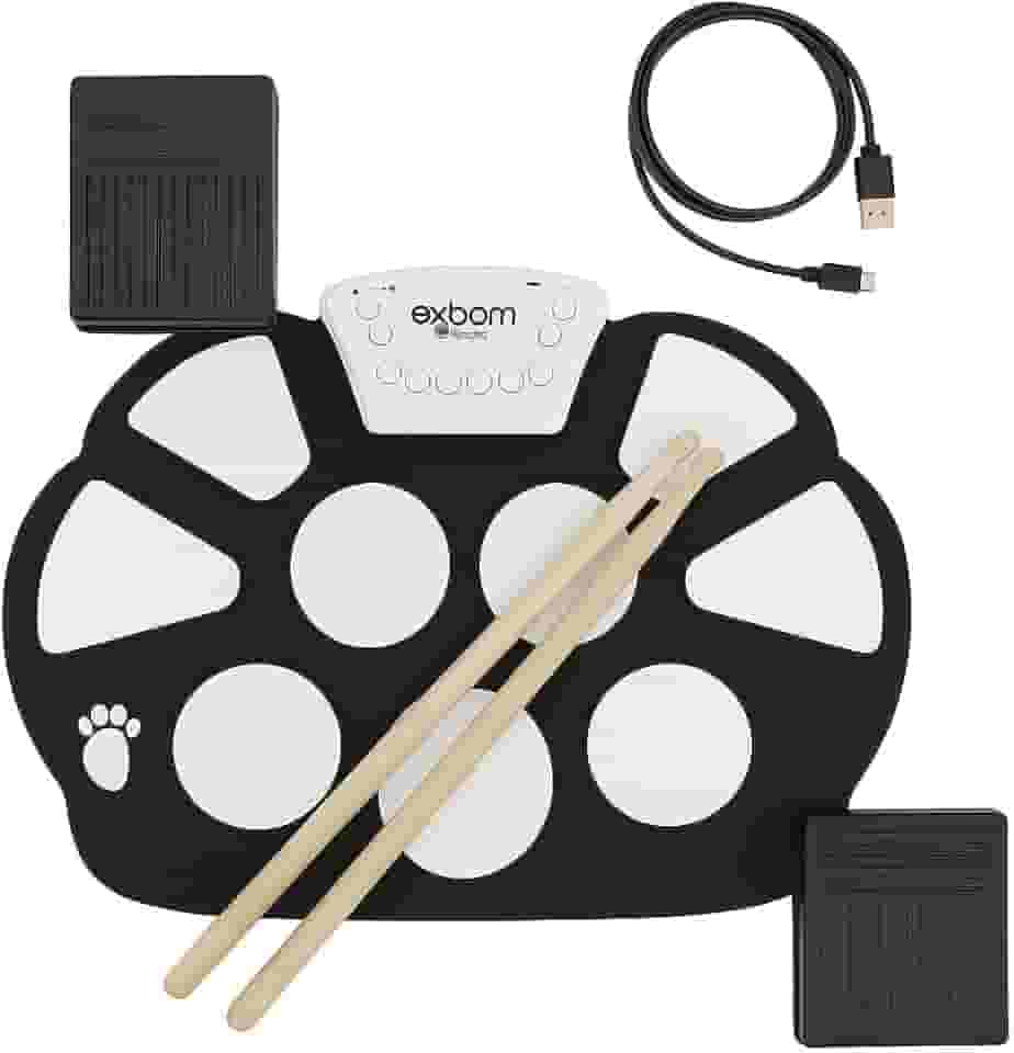 Bateria Elêtronica Musical Silicone Digital Roll Up Drum Kit 10 Pads 2 Pedais Baqueta EMT-S9
