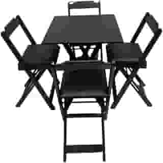 Jogo De Mesa De Bar 70x70 Com 4 Cadeiras em Madeira Dobráveis Estofadas (Preto)