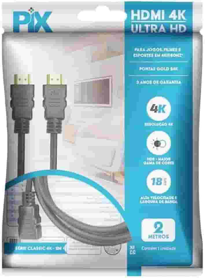 PIX Cabo Hdmi 2.0 4K Hdr 19P 2M Pix Gold, Preto