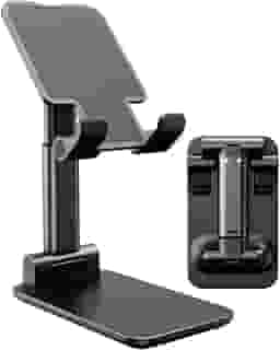 Suporte de Mesa Universal para Celular e Tablet – Dobrável, Ajustável, Antiderrapante e Portátil Premium