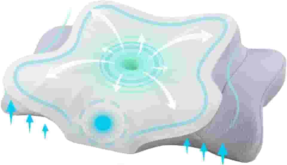 Travesseiro Cervical Ortopédico NASA com Carvão Ativado, Espuma Viscoelástica, Anti-ronco e Apneia, 60x30x13cm, Cinza com Branco