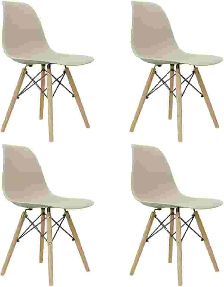 Kit 4 Cadeira Eiffel Moderno Bege Sala Jantar Base Madeira