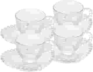 WOLFF - Conjunto 4 Xícaras de Café de Cristal com Pires Coração 85ml - Linha Pearl