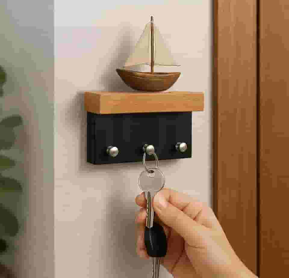 Porta Chaves De Parede com suporte para pendurar chaves e prateleira 3 pinos (pretofreijo)