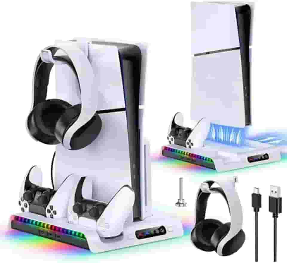 Suporte Cooler de Resfriamento RGB Carregador Controle Compatível com Console PS5 Slim Playstation