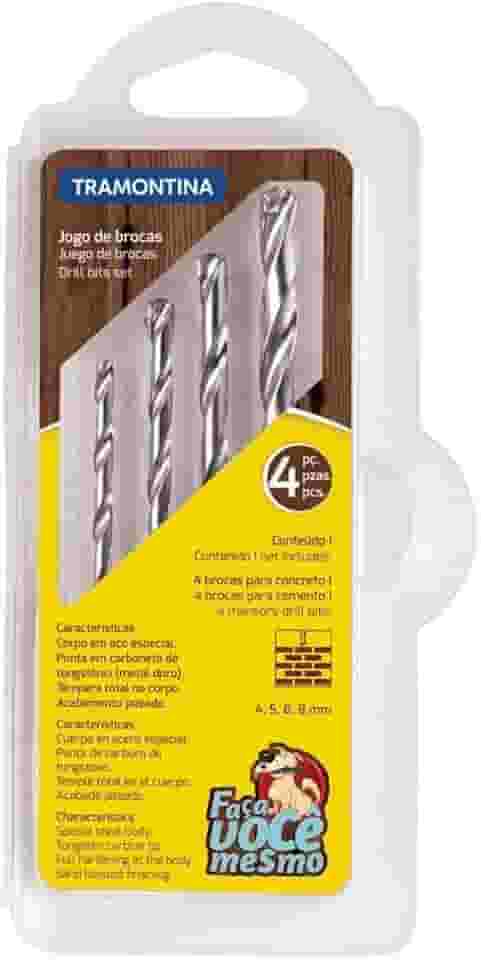 Tramontina 43408510, Jogo de Brocas para Concreto 4 Peças com 4 Brocas 4, 5, 6 e 8 Mm