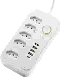 Filtro de Linha Bivolt 5 Tomadas, 4 USB, 1 USB-C, Cabo de 3m, 110-220V, Potência 2500W – Extensão e Régua de Energia para Casa e Escritório