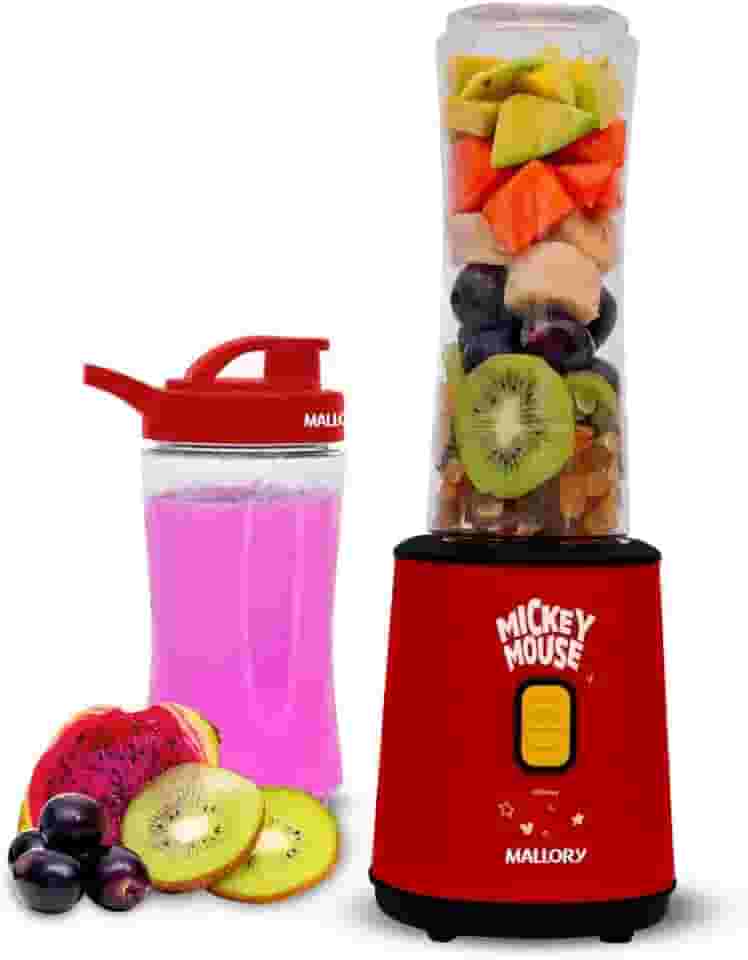 Liquidificador Individual Mallory Mickey Mouse - 2 Copos: 400ml e 600 ml, 300W de potência, Pés antiderrapantes, Comprimento do cabo de 122cm - 127V