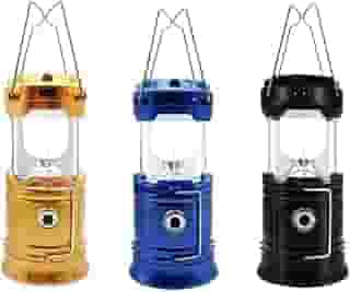 Lampião LED Lanterna Carregável Com Luz Solar Camping Luminária Dupla Iluminação Acampamento Trilhas Multiuso Carregador USB Portátil LINHA PREMIUM-THREE BROTHERS (Lampeão Preto)