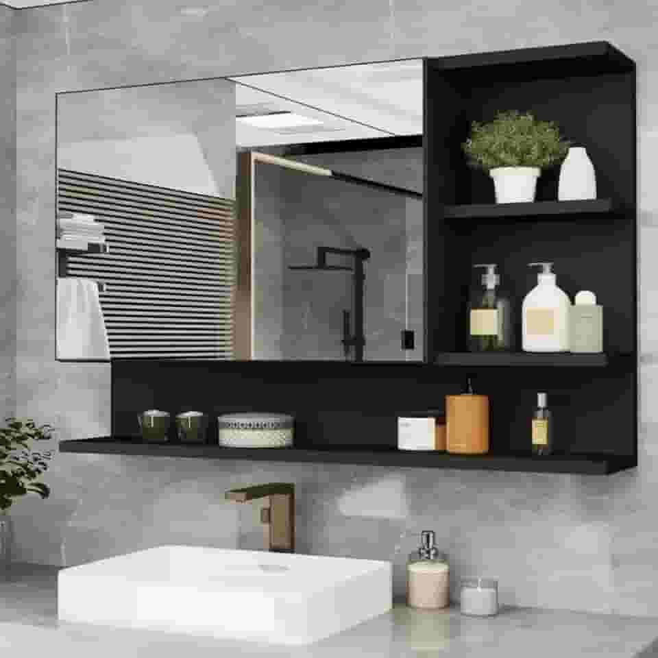 Armario Espelheira Para Banheiro 1 Porta Cleópatra (Preto)