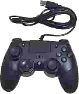 Controle de Video Game Com Fio de 2 metros, Compatível com Ps3, Ps4, Switch, PC, 360, Android, equipado com giroscópio e sensor de aceleração, suporte vibração dupla, motor assimétrico (Preto)