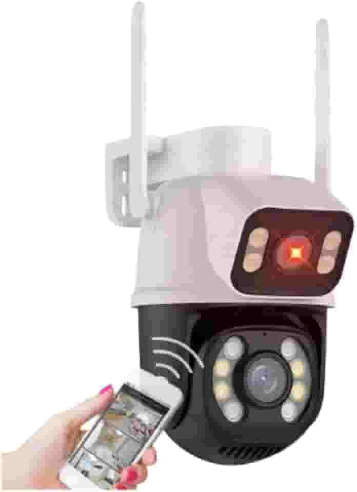 Câmera IP Sem Fio de Segurança Externa HD 3MP, Visão Noturna Infravermelha WiFi, Lente Dupla, IP66 à Prova D'água, Chamada de Voz Bidirecional, Campo de Visão Completo Com Cartão de Memória SD 128 GB