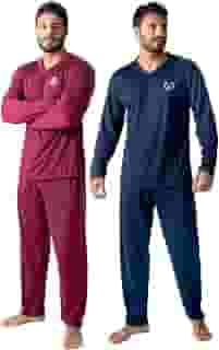 KIT 2 Pijama Longo Manga Longa Masculino Fechado Conforto Casual