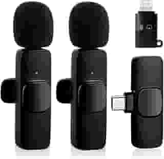 2 peças Microfone de lapela sem fio para telefone (Type C), microfone duplo sem fio para gravação de vídeo, transmissão ao vivo, vlog, YouTube, TikTok, Facebook, zoom - redução de ruído e plug-play. (Sem necessidade de APP/Bluetooth) (Andróide 2 peças)