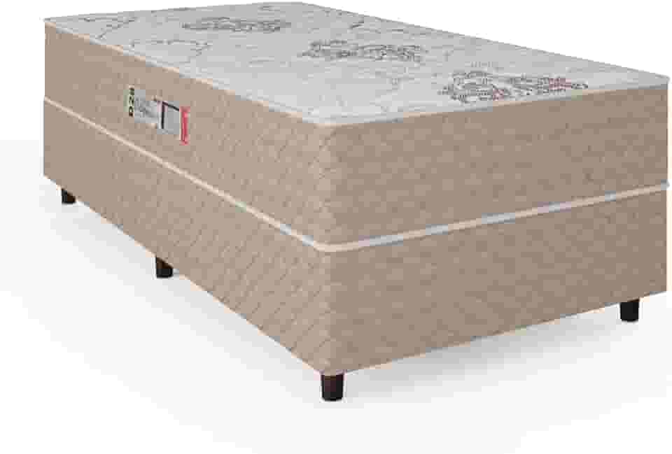Cama Box Solteiro Conjugada Ortopédico Alpha Espuma 88x188x52cm Bege/Branco Hellen