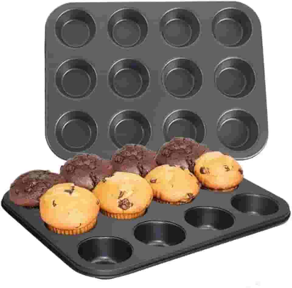 Forma para Cupcake e Muffin Antiaderente com 12 Cavidades – Assadeira de Alumínio Resistente e Durável, Ideal para Bolos, Tortinhas, Empadinhas, Doces e Sobremesas no Forno