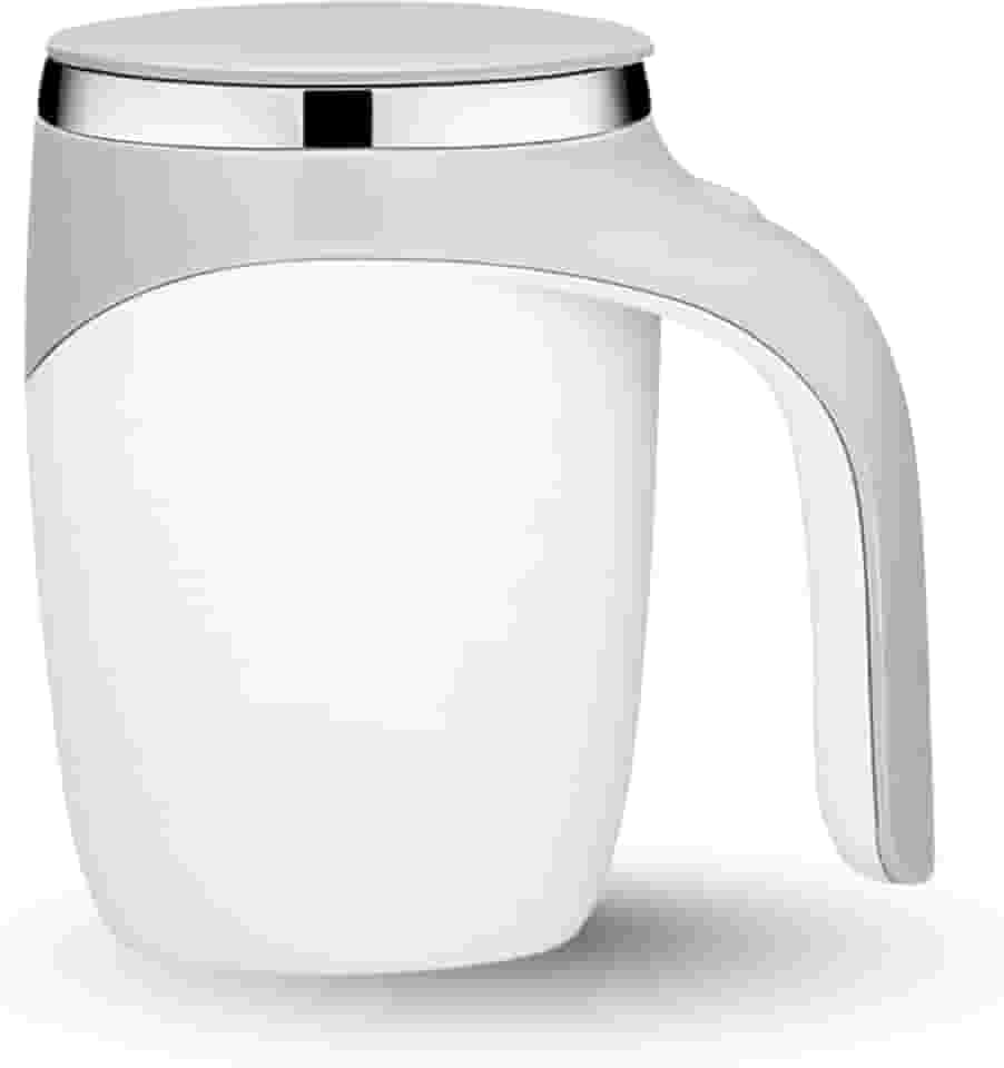 Caneca Térmica Elétrica Mixer com Misturador Magnético, 380ml, Aço Inox 304, Recarregável USB-C, Tampa Protetora, Alça Resistente, Ideal para Café, Shakes e Bebidas Quentes (Branco)