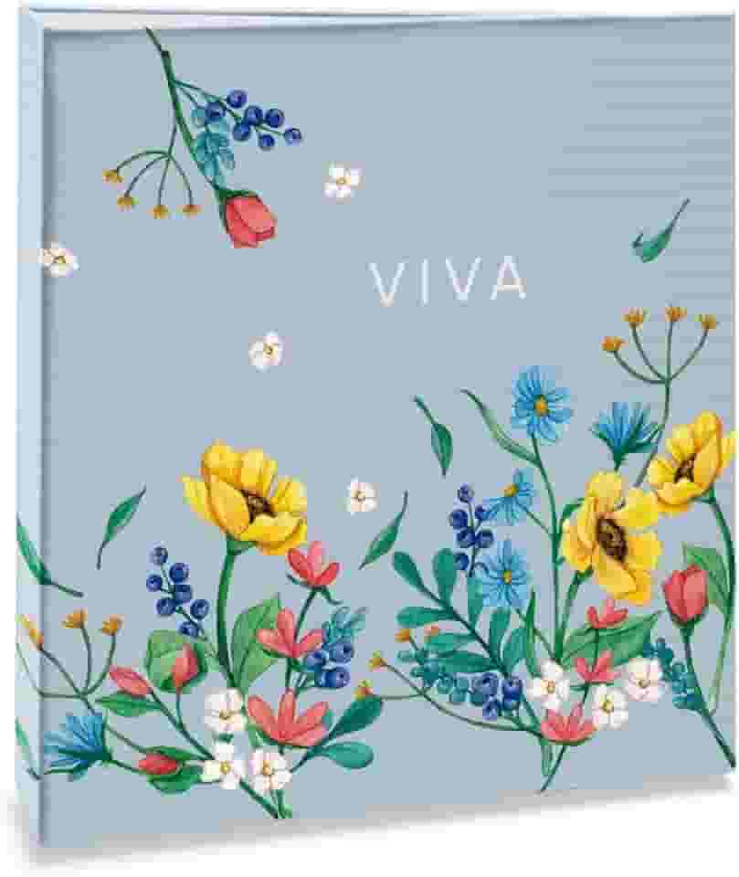 Álbum de fotos Ical, encadernação tradicional, para 120 fotos 10x15cm - envelope plástico transparente - linha Floral - modelo azul floral - viva - 330