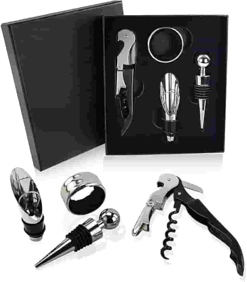 Conjunto de Acessórios para Vinho, 4 Peças, com Tampa Abridor Saca Rolhas Salva Gotas Aerador com Caixa