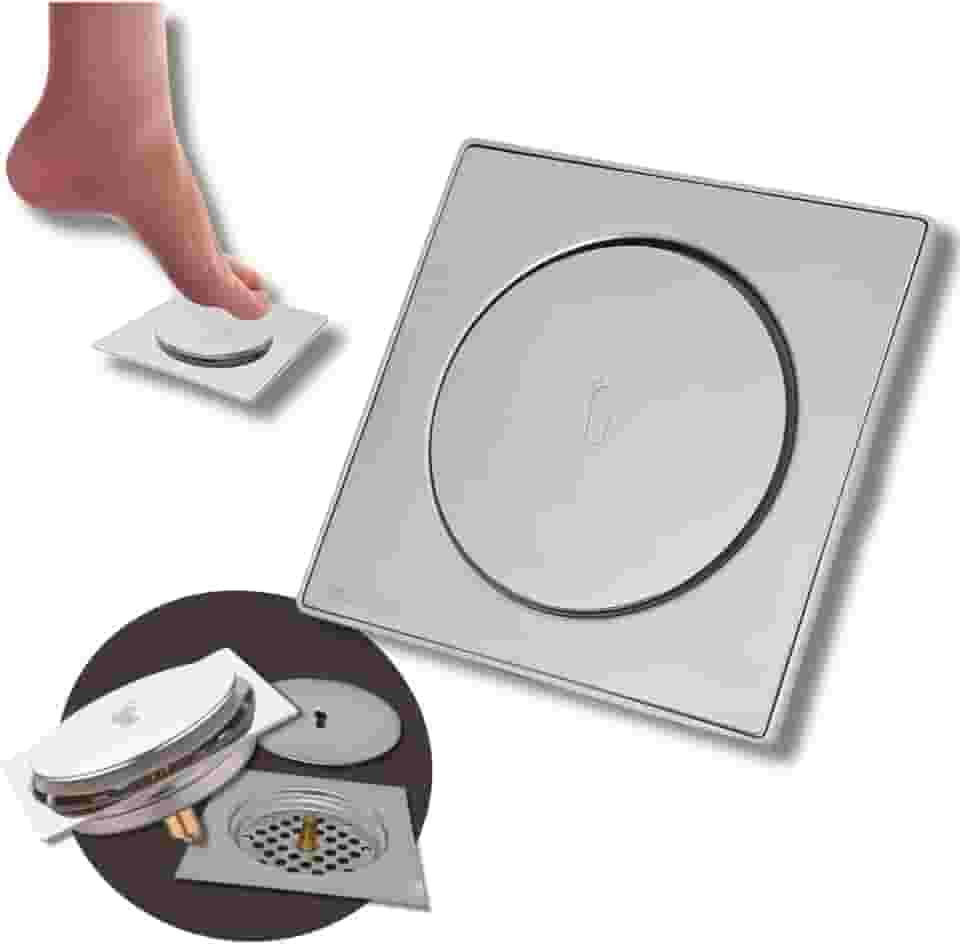 Ralo click inteligente 10x10 em aço inox. Antiodor, anti entupimento e contra insetos. Instalação fácil e design moderno para banheiros e áreas molhadas – Qualidade Premium LNSTORE