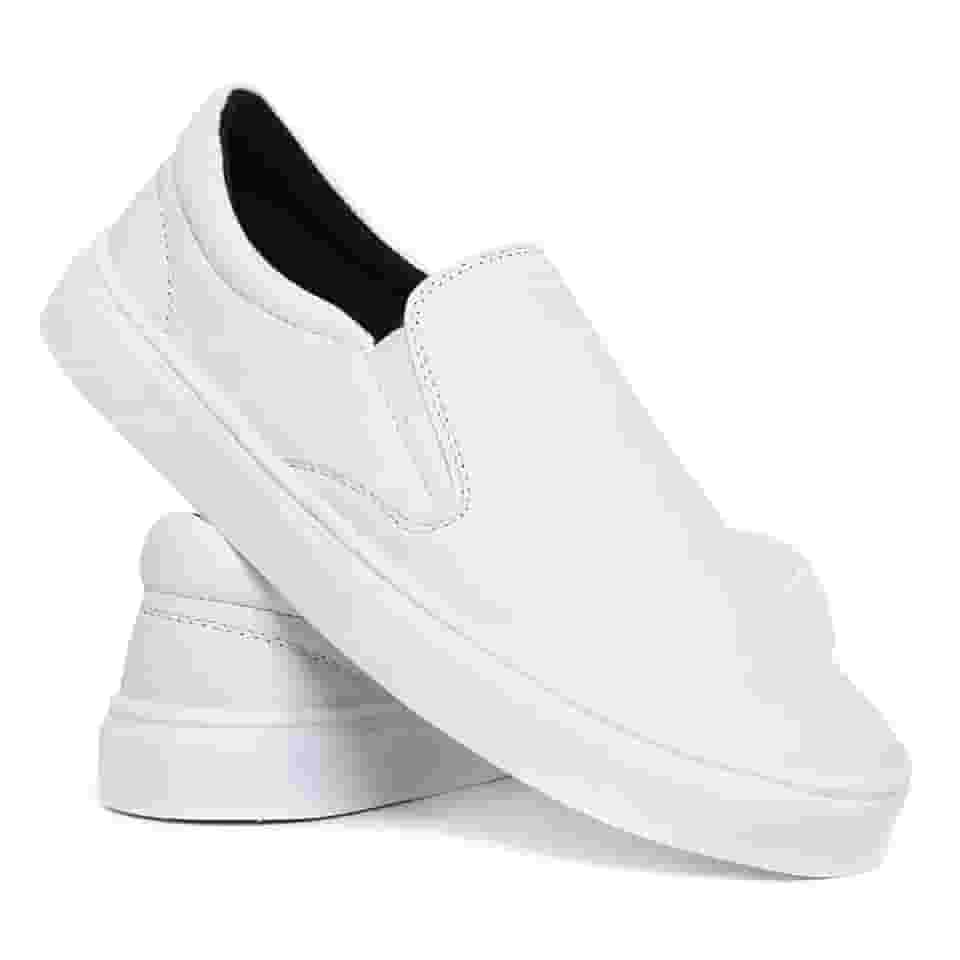 Sapato Tênis Slip On Branco Enfermagem Sapatênis Iate Casual Sem Cadarço Calce Fácil Confortável