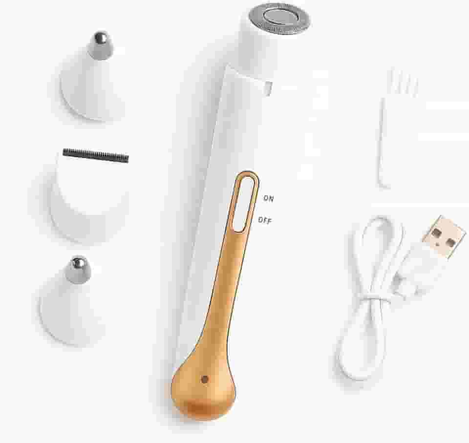 Depilador Elétrico Feminino 4 em 1 Recarregável Sem Fio – Removedor de Pelos Portátil com Aparador Facial, Corporal, Sobrancelha e Nasal – Cabeças Removíveis, USB