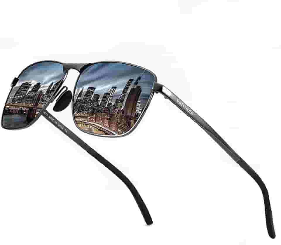 Óculos de sol polarizados retangulares ultraleves para homens – Óculos de sol de pesca com armação de metal 100% proteção UV 2462, Cinza