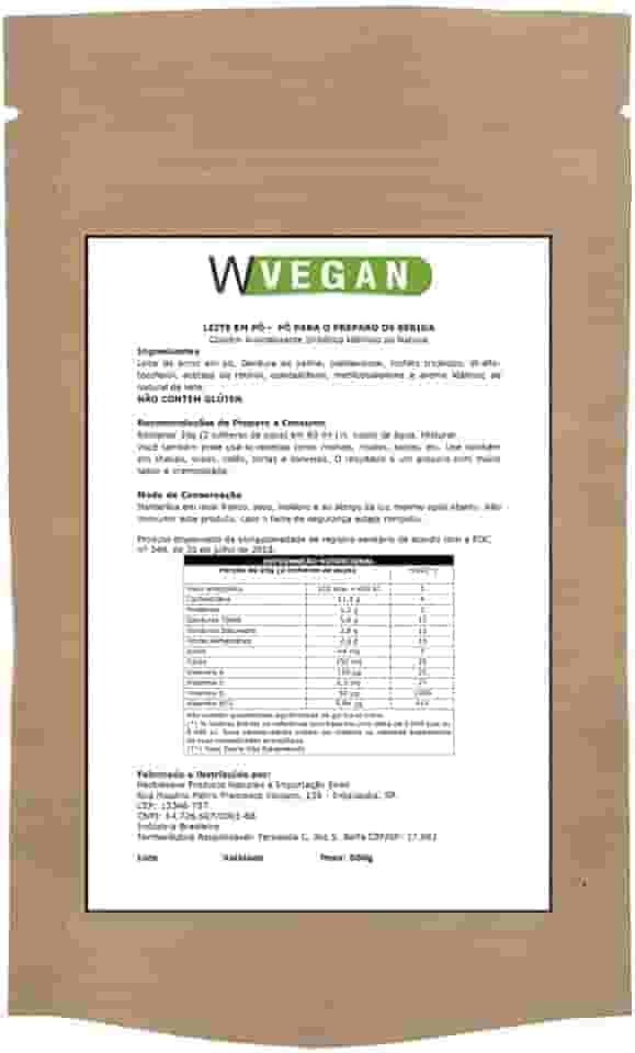 WVegan Leite em Pó de Arroz Vegano, 500g, Sem Glúten, Rico em Vitaminas, para Bebidas e Receitas, Sabor Natural