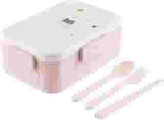 Marmita Lancheira Pote Infantil Com Tampa Divisória Marmiteira Escola Creche Passeio Lanche Fruta Bento Box 1.2 Litros Hermética Com Talheres (Coelho Rosa)