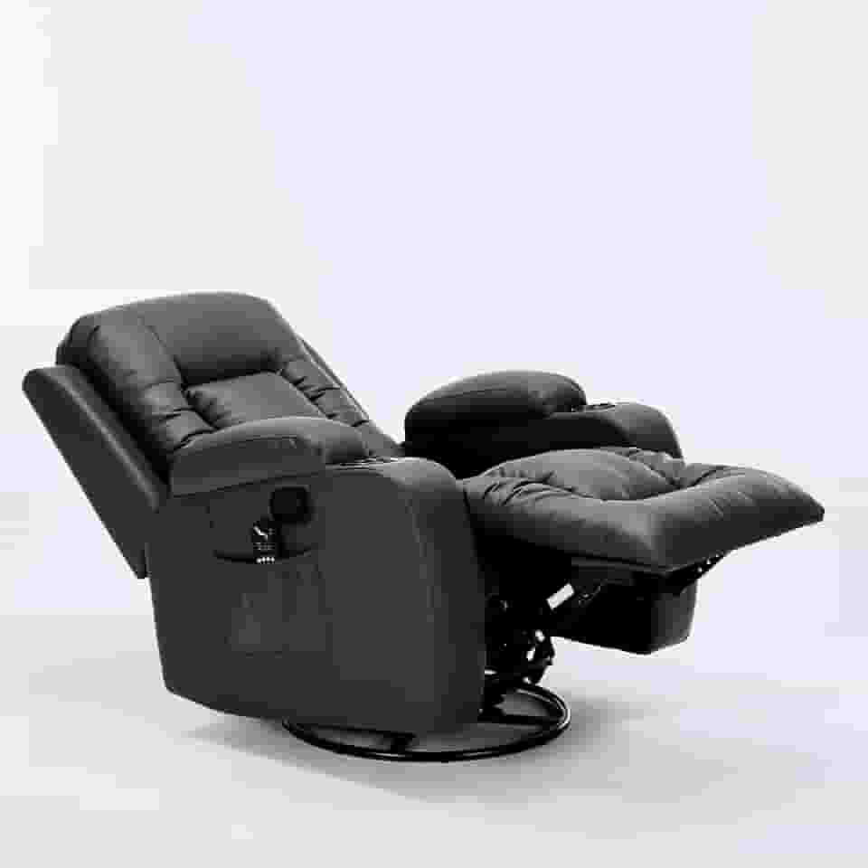 Cadeira com Massagem Poltrona do Papai Giratória Reclinável Manual Austin Aquecimento PU Preta G94 - Gran Belo