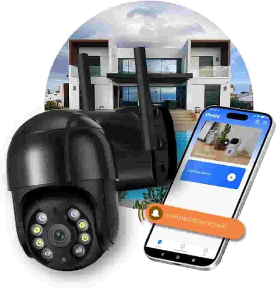 Câmera de Segurança, Wifi E cabo Rede, Prova D'água Externa, A8, Visão Noturna, Áudio, Detecção de Movimento, Preto, Controle pelo Celular, Zoom 5X, Modelo 2026