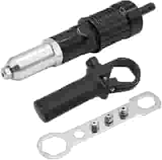 Kit Rebitadeira Manual com Adaptador para Parafusadeira, 4 Bocais, Chave de Aperto