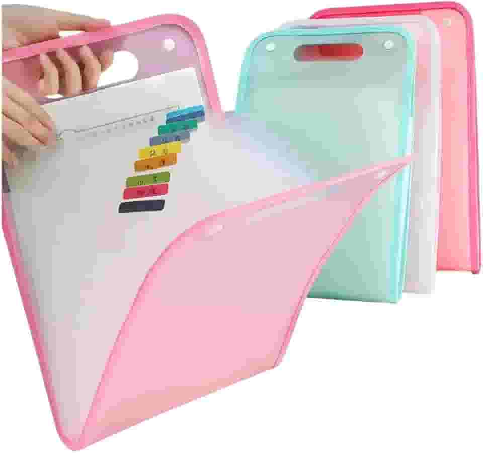 Pasta Sanfonada A4 com 12 Divisórias Capa Dura Fechamento por Elástico e Etiquetas Organize Documentos Provas e Trabalhos Escolares Ideal para Estudantes Escritório e Concursos (Rosa)