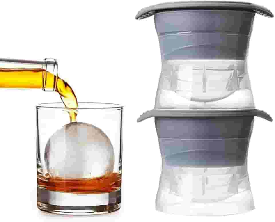 Moldes de gelo Sphere com tampa de silicone, esfera de 6,35 cm – Conjunto de 2 | Molde de gelo para fazer bolas de gelo para uísque de bourbon, coquetéis, bebidas e mais