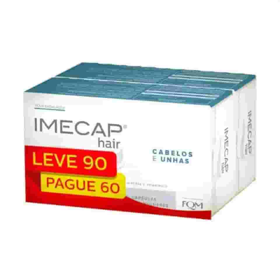 Imecap Hair Leve 90 cápsulas, Pague 60 - Vitaminas para Cabelos e Unhas com Biotina